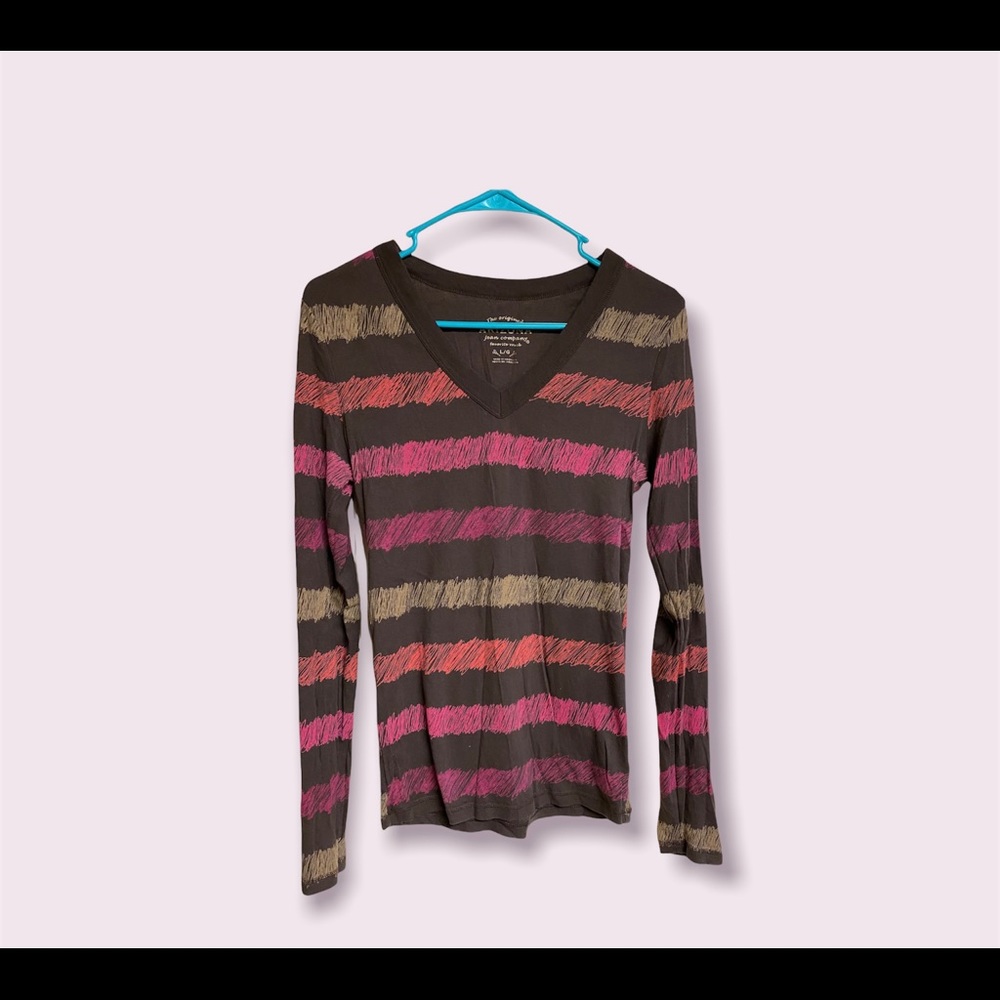 Nice brown long sleeve shirt with differnt color stripes